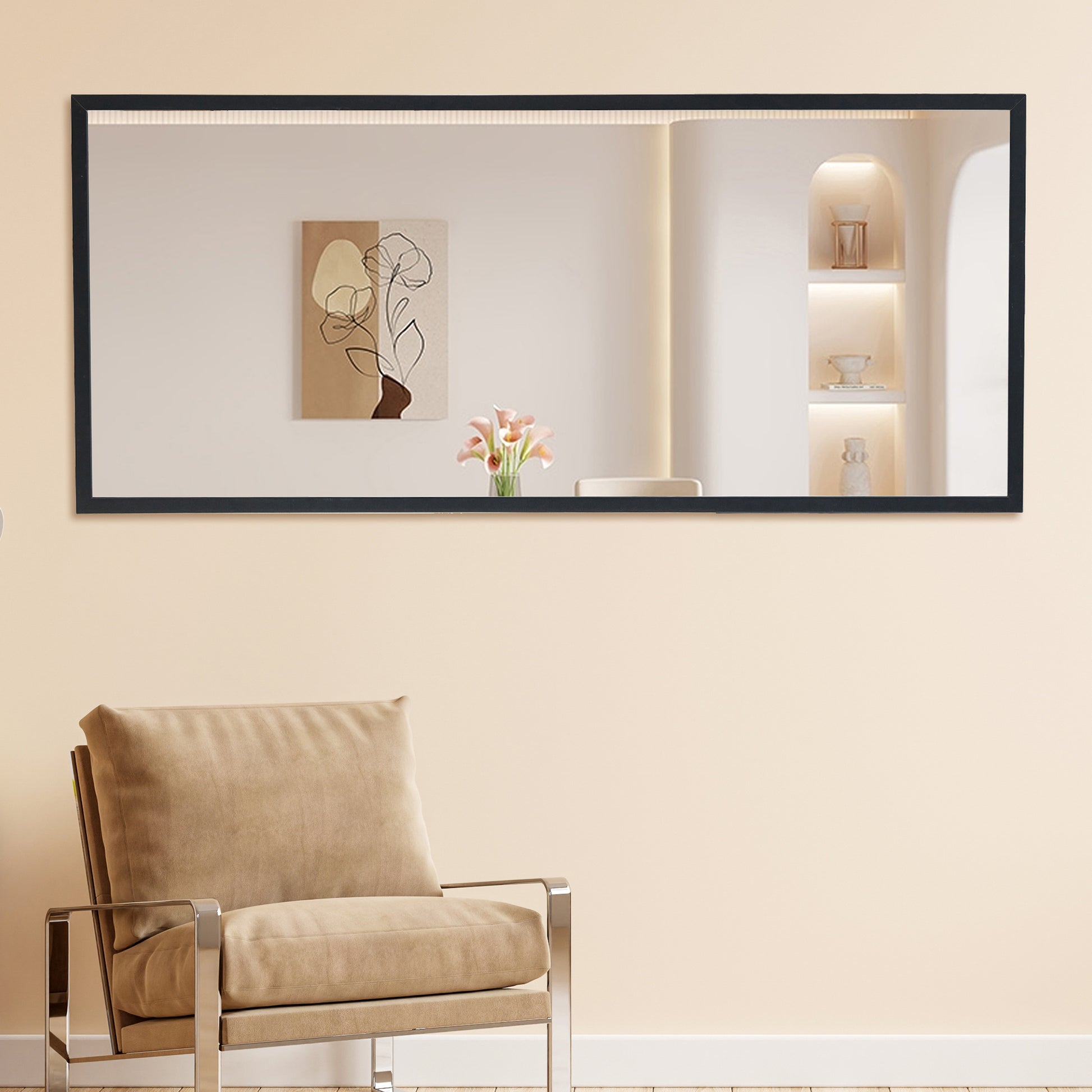 Fourth Generation Black Solid Wood Frame Full Length Mirror, Dressing Mirror, Bedroom Porch, Decorative Mirror, Clothing Store, Floor Standing Large Mirror, Wall Mounted. 71 "* 31.5" Black Glass