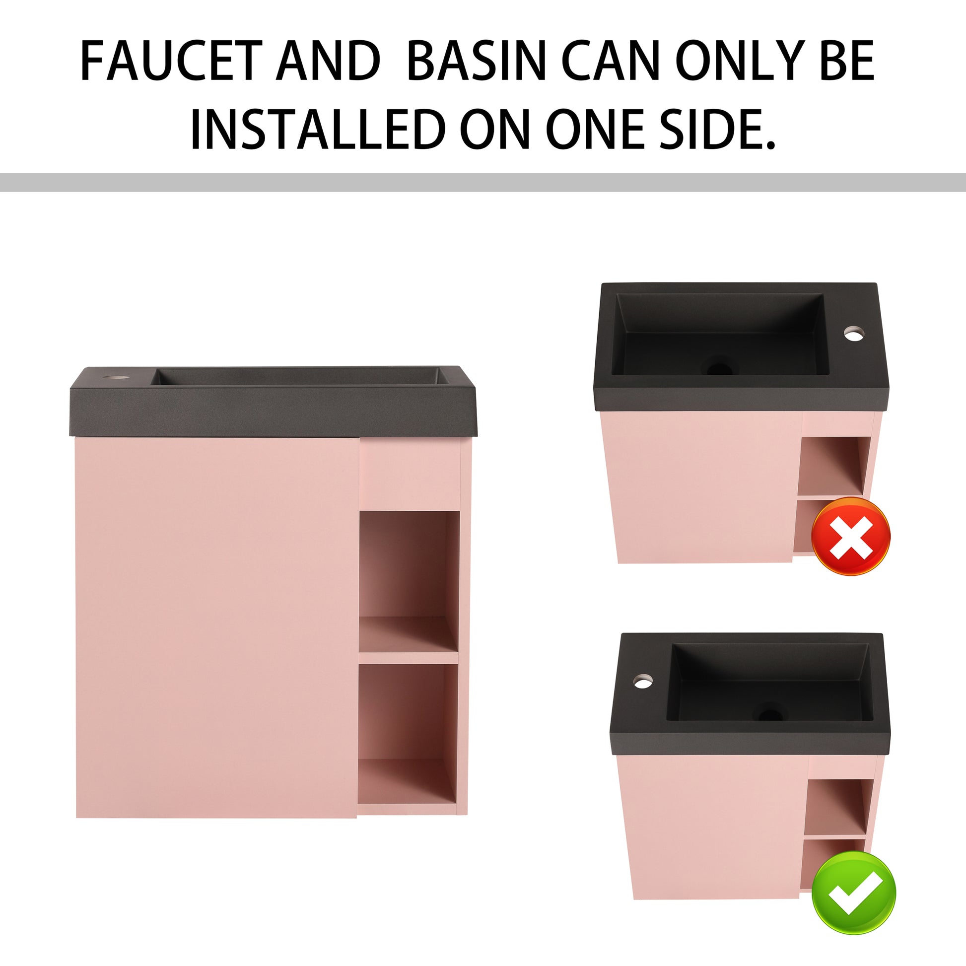 20'' Floating Wall Mounted Bathroom Vanity With Resin Sink & Soft Close Cabinet Door Pink Black 1 1 Soft Close Doors Bathroom Wall Mounted Modern Plywood