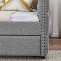 Upholstered Full Size Daybed With Two Drawers, With Button And Copper Nail On Square Arms, Grey 82.75''X58''X30.75'' Box Spring Not Required Full Grey Composite Bedroom Classic,Contemporary,Luxury,Modern,Traditional Linen Linen