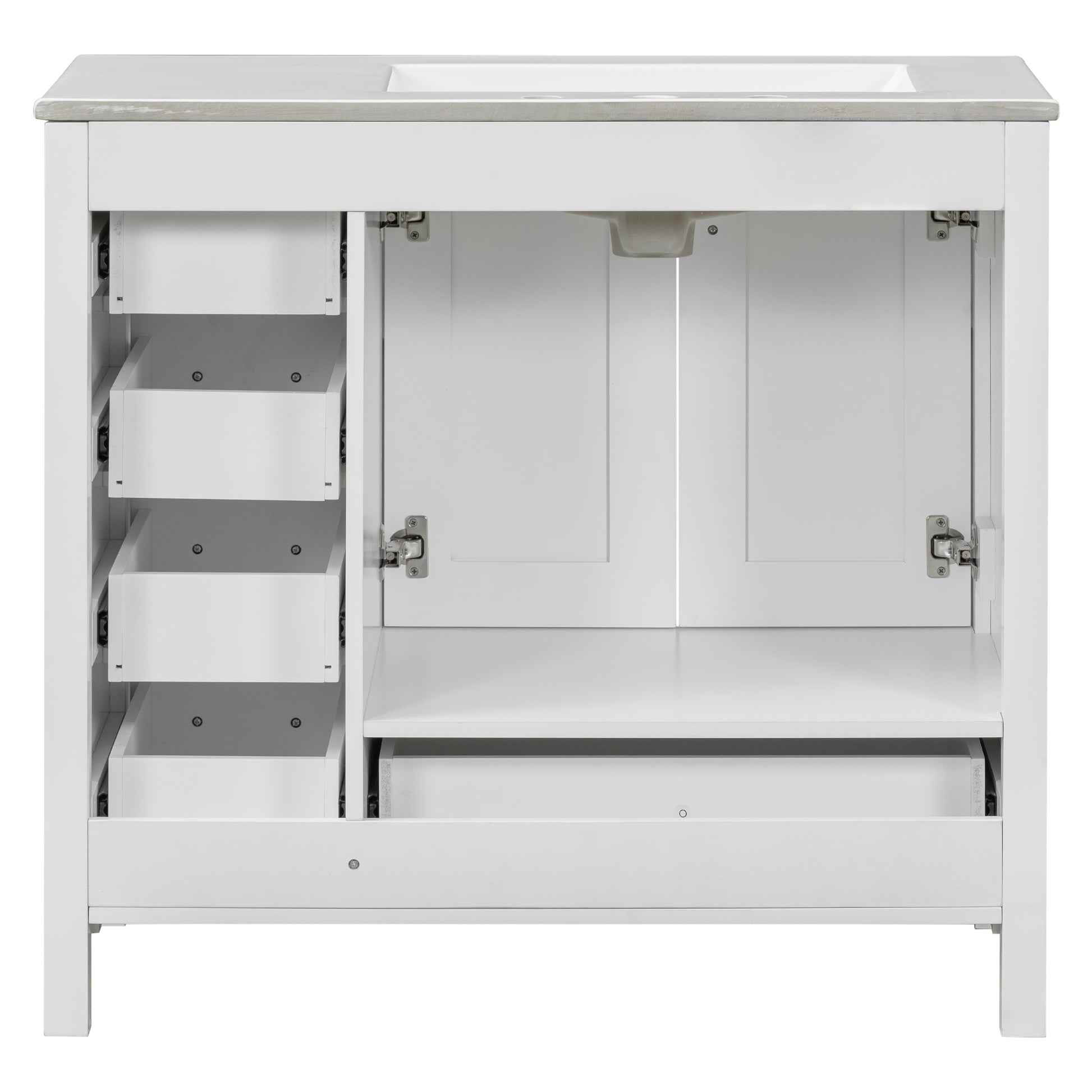 36" White Bathroom Vanity With Ceramic Sink Combo, Abundant Storage Cabinet 2 Soft Close Doors And 5 Drawers White Bathroom Solid Wood Mdf