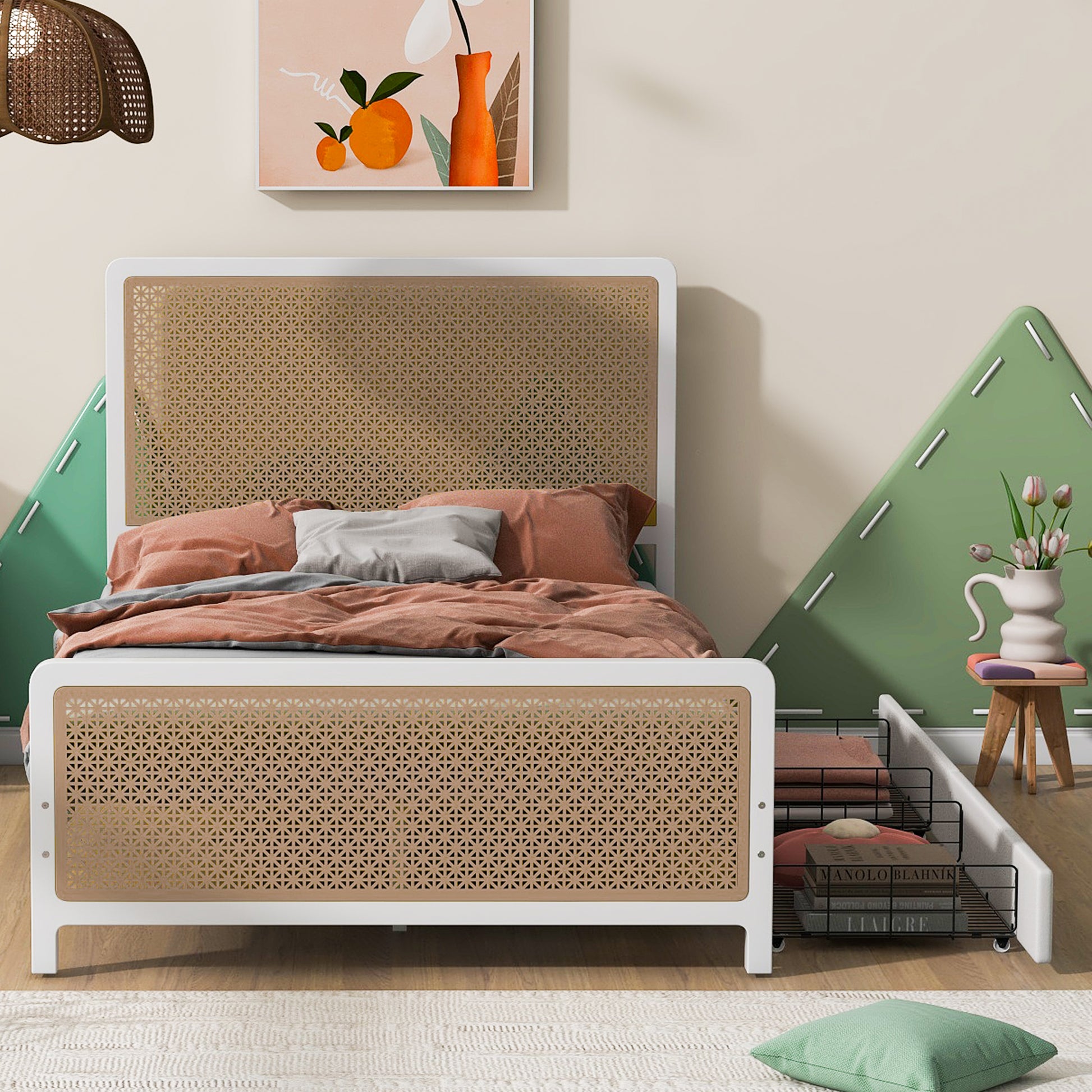 Full Size Metal Platform Bed With 2 Drawers, White Box Spring Not Required Full White Bedroom Bed Frame Metal
