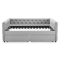 Upholstered Full Size Daybed With Two Drawers, With Button And Copper Nail On Square Arms, Grey 82.75''X58''X30.75'' Box Spring Not Required Full Grey Composite Bedroom Classic,Contemporary,Luxury,Modern,Traditional Linen Linen