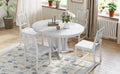 Rustic 5 Piece Extendable Dining Table Set Round Trestle Table And 4 Cross Back Dining Chairs For Kitchen, Dining Room, Gray Gray Wood Dining Room Solid Wood Rubberwood Round Dining Table With Chair Wood Wood Gray Solid Back Seats 4 Removable Leaf