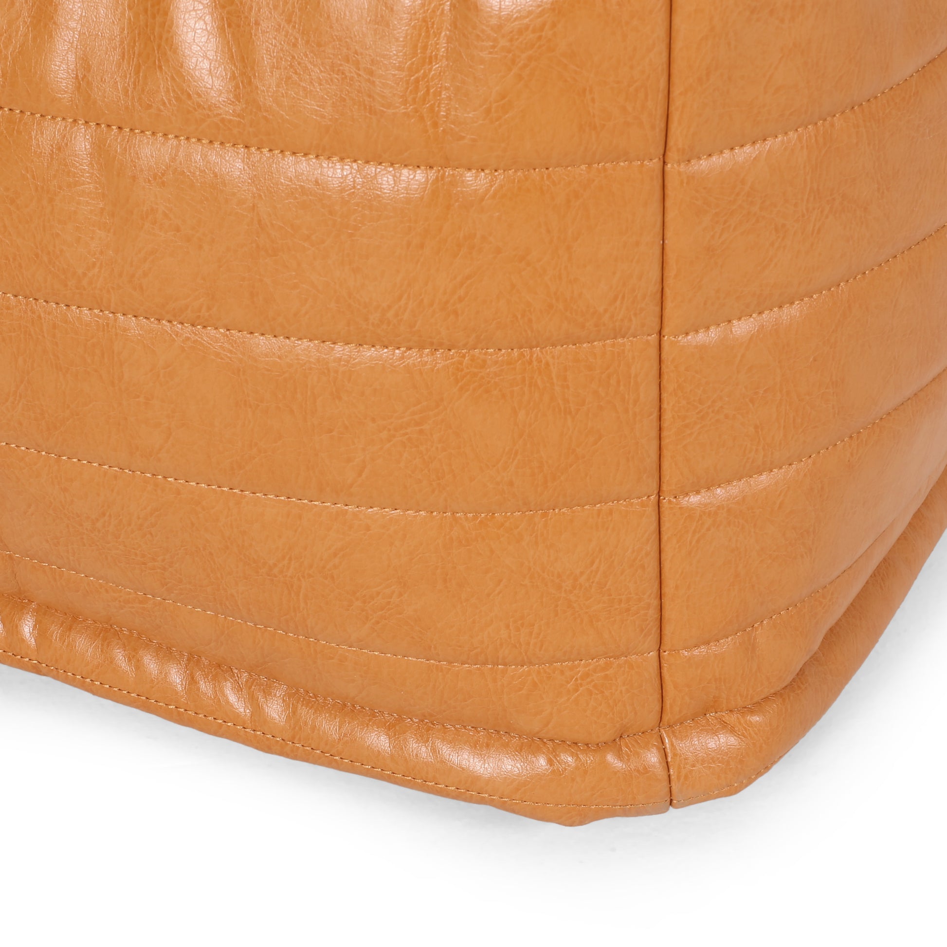 Bambo Faux Leather Rectangle Pouf, Caramel Caramel Faux Leather