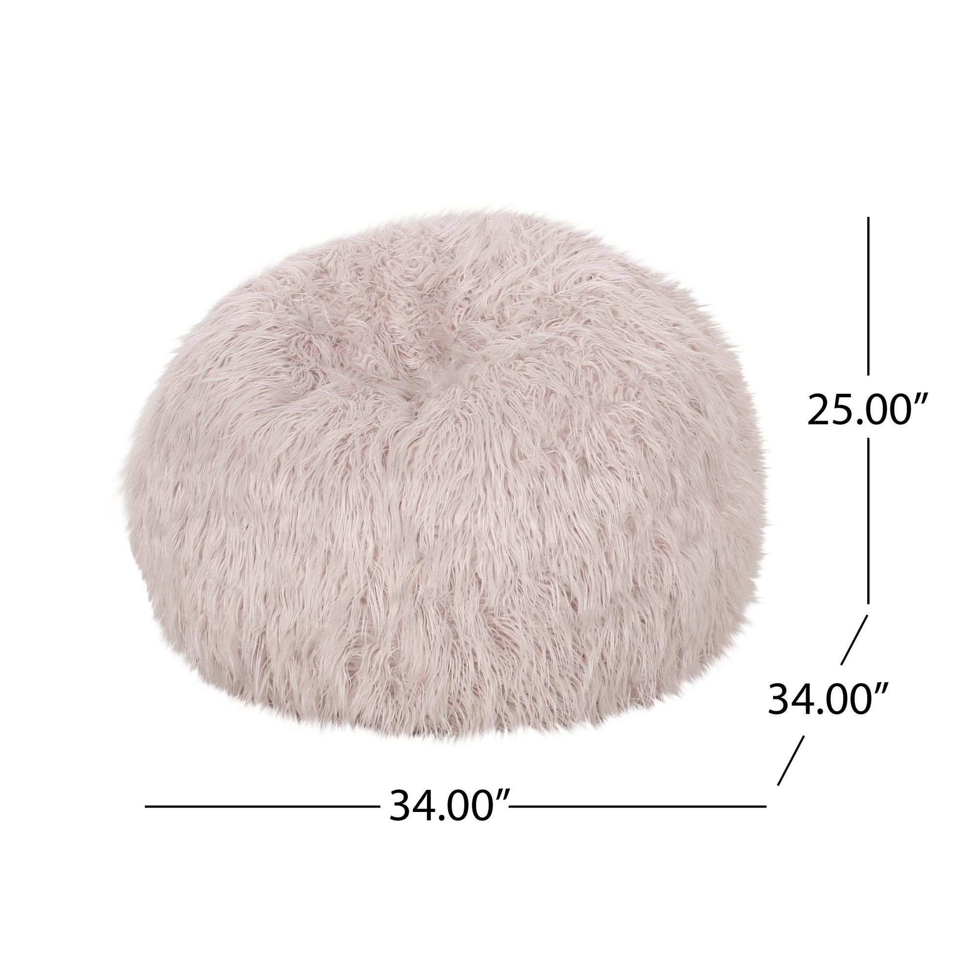 Mandana 3 Foot Rounded Faux Fur Bean Bag, Lavender Lavender Faux Fur