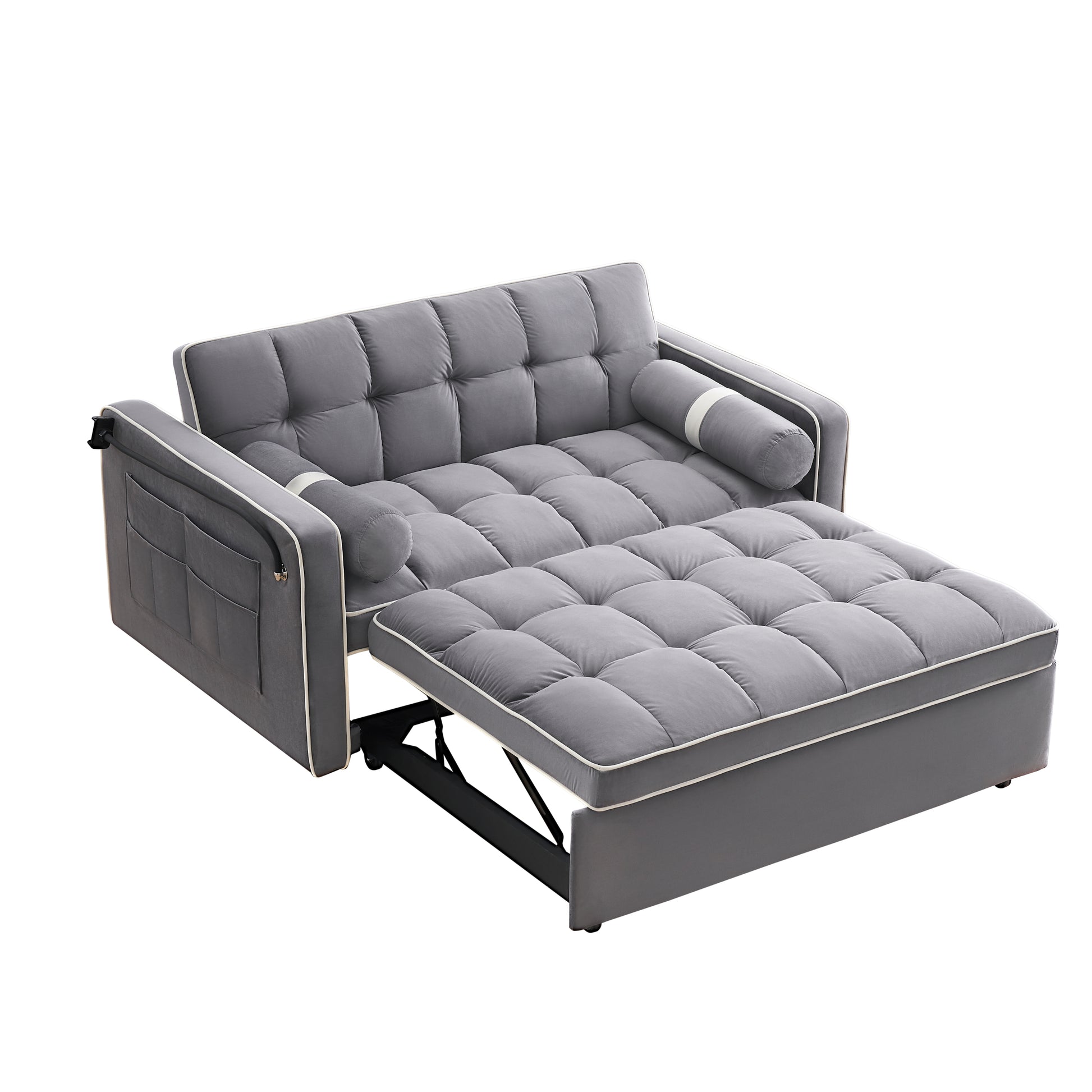 Sleeper Sofa Couch W Pull Out Bed, 55" Modern Velvet Convertible Sleeper Sofa Bed, Small Beautiful Seat Sofa Bed W Pillows & Side Pockets For Small Space, Living Room, Apartment,Gray Gray Velvet