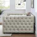 Upholstered Full Size Daybed With Two Drawers, With Button And Copper Nail On Square Arms, Beige 82.75''X58''X30.75'' Box Spring Not Required Full Beige Composite Bedroom