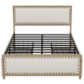 Queen Size Upholstered Platform Bed With Decoration And 4 Drawers, Brown Box Spring Not Required Queen Brown Metal Bedroom Bed Frame Linen Upholstered