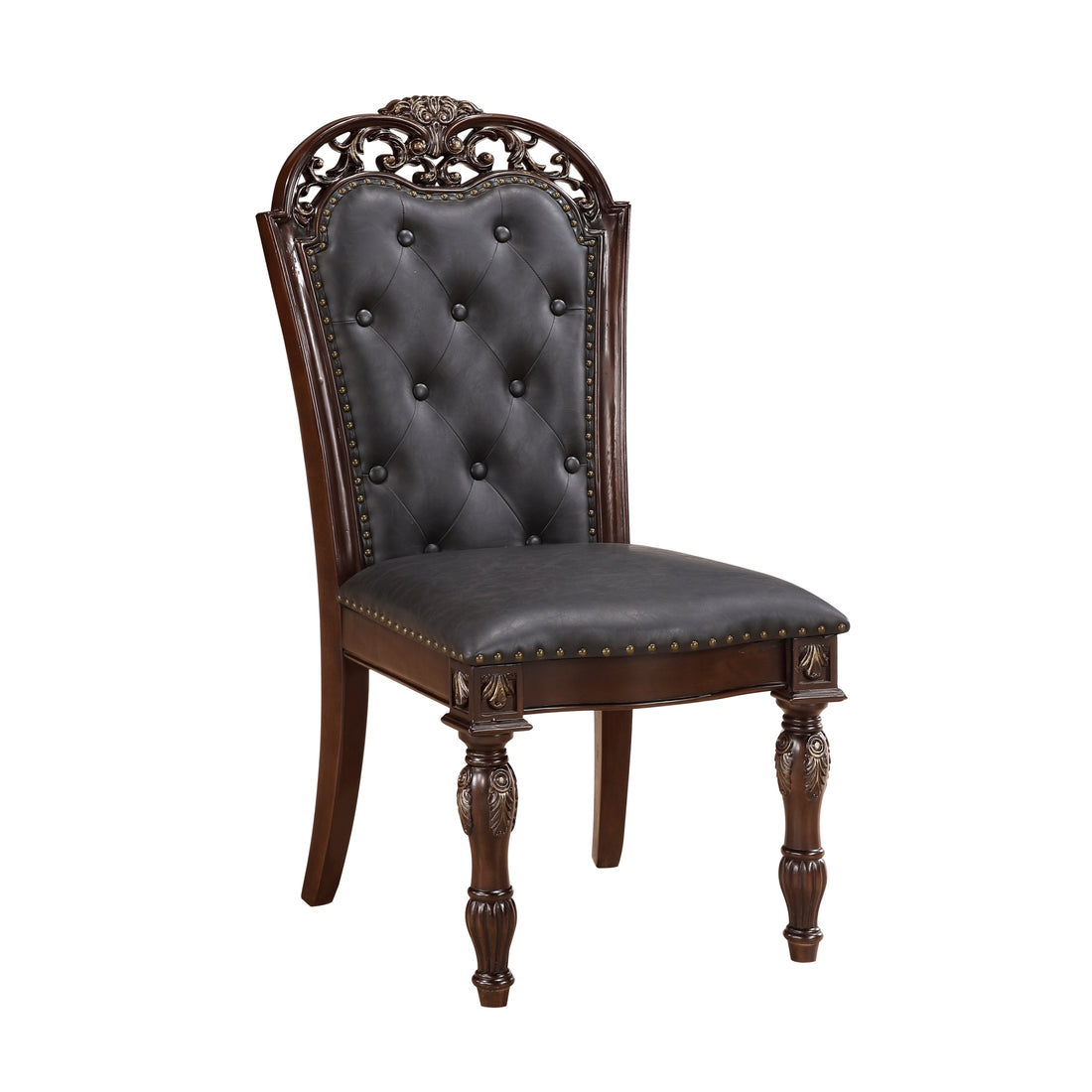 Formal Dining Chairs Set Of 2 Cherry Finish Button Tufted Faux Leather Upholstered Traditional Dining Room Furniture Elegant Classic Cherry Dining Room American Traditional,Luxury,Ornate Traditional,Traditional Side Chair Tufted Back Wood