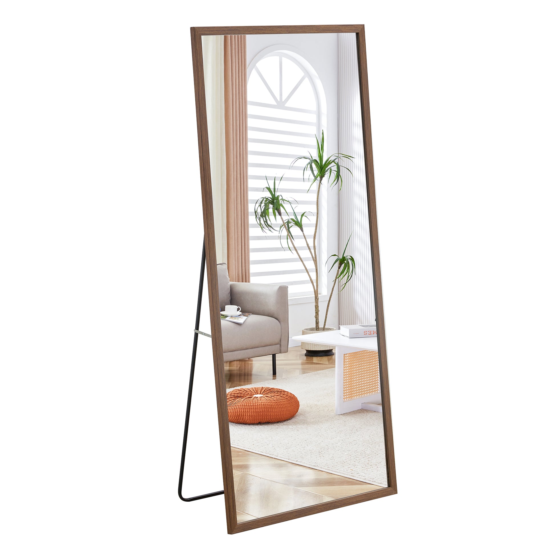 Fourth Generation Solid Wood Frame Full Length Mirror, Dressing Mirror, Bedroom Porch, Decorative Mirror, Clothing Store, Floor Standing Large Mirror, Wall Mounted. 71 "* 31.5" Brown Glass