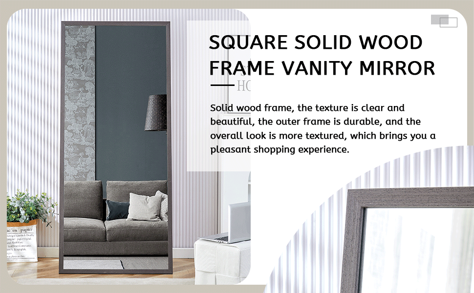 Fourth Generation Solid Wood Frame Full Length Mirror, Dressing Mirror, Bedroom Porch, Decorative Mirror, Clothing Store, Floor Standing Large Mirror, Wall Mounted. 71 "* 31.5" Gray Glass