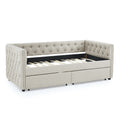Upholstered Twin Size Daybed With Two Drawers, With Button And Copper Nail On Square Arms, Beige 82.75''X43''X30.75'' Box Spring Not Required Twin Beige Composite Bedroom Classic,Contemporary,Luxury,Modern,Traditional Linen Linen