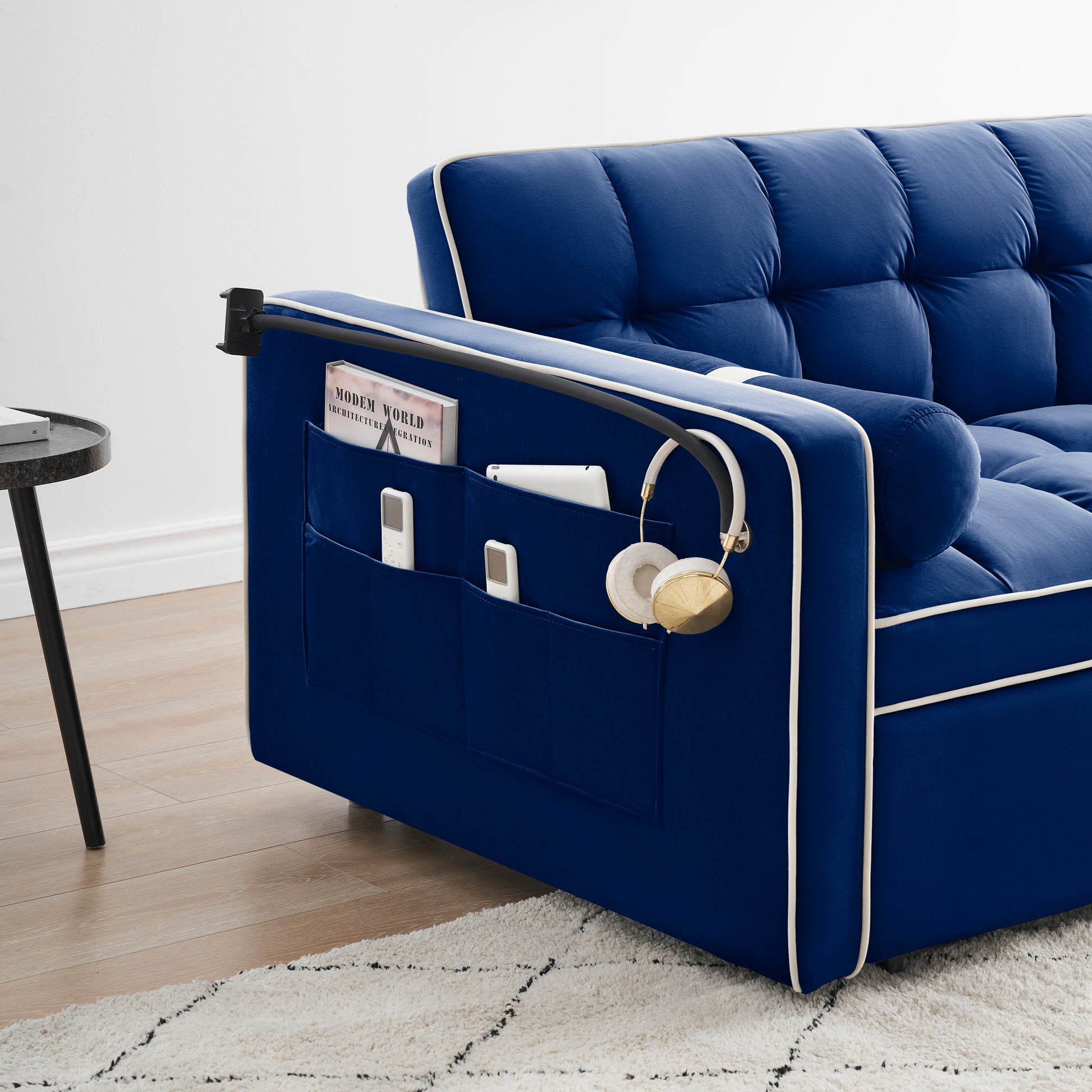 Sleeper Sofa Couch W Pull Out Bed, 55" Modern Velvet Convertible Sleeper Sofa Bed, Small Beautiful Seat Sofa Bed W Pillows & Side Pockets For Small Space, Living Room, Apartment,Blue Blue Velvet 2 Seat