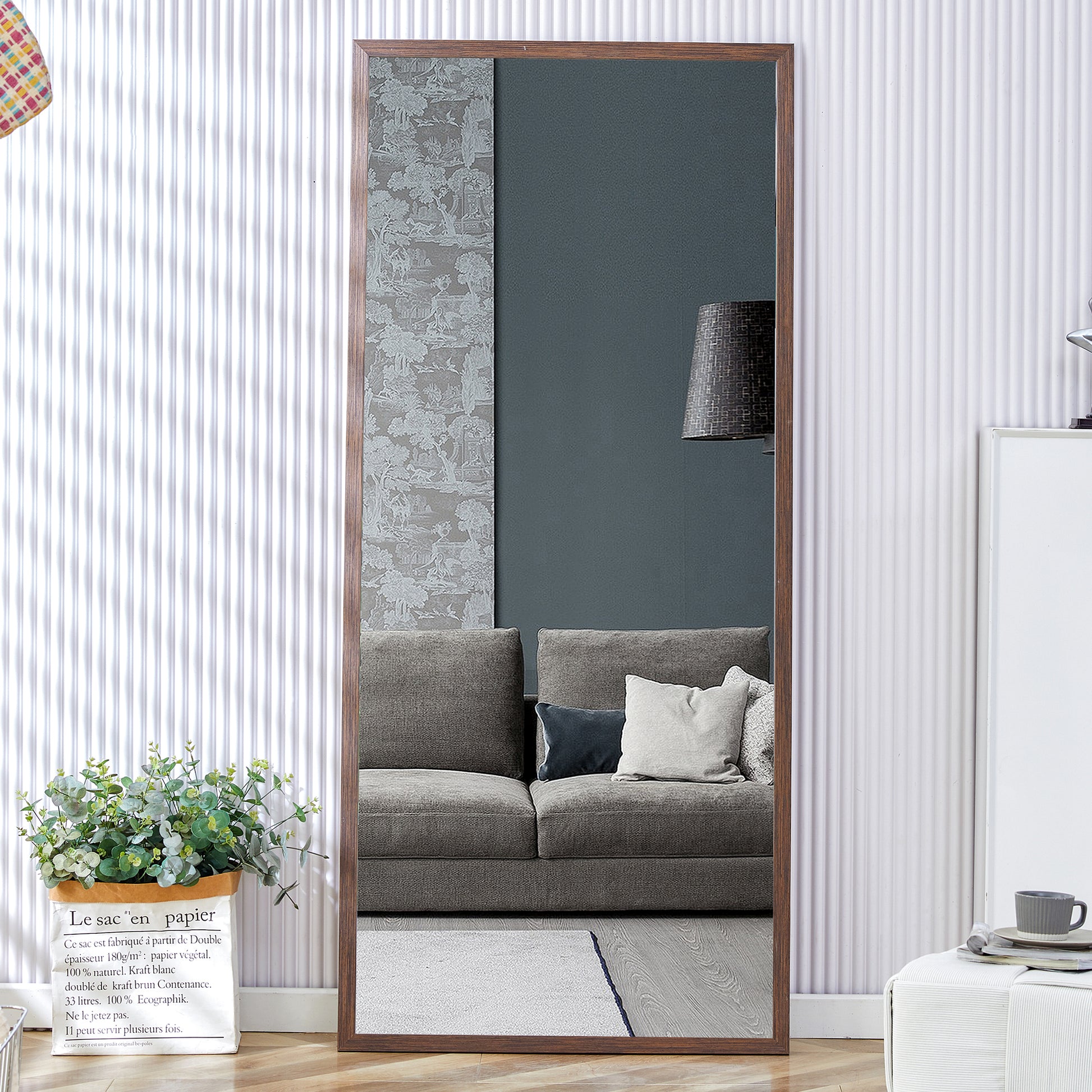 Fourth Generation Solid Wood Frame Full Length Mirror, Dressing Mirror, Bedroom Porch, Decorative Mirror, Clothing Store, Floor Standing Large Mirror, Wall Mounted. 71 "* 31.5" Brown Glass