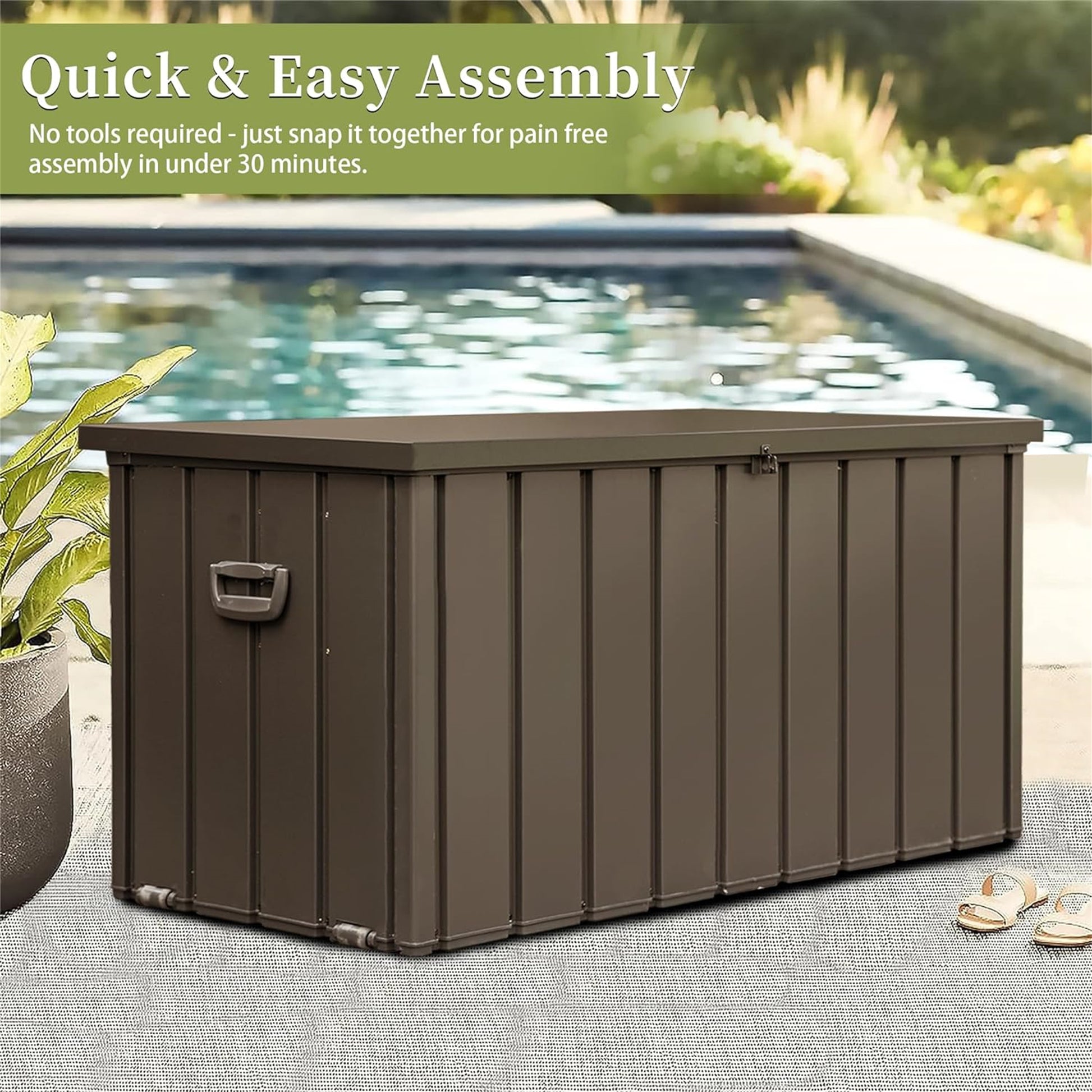 100 Gallon Outdoor Storage Deck Box Waterproof, Large Patio Storage Bin For Outside Cushions, Throw Pillows, Garden Tools, Lockable Dark Brown Dark Brown Steel