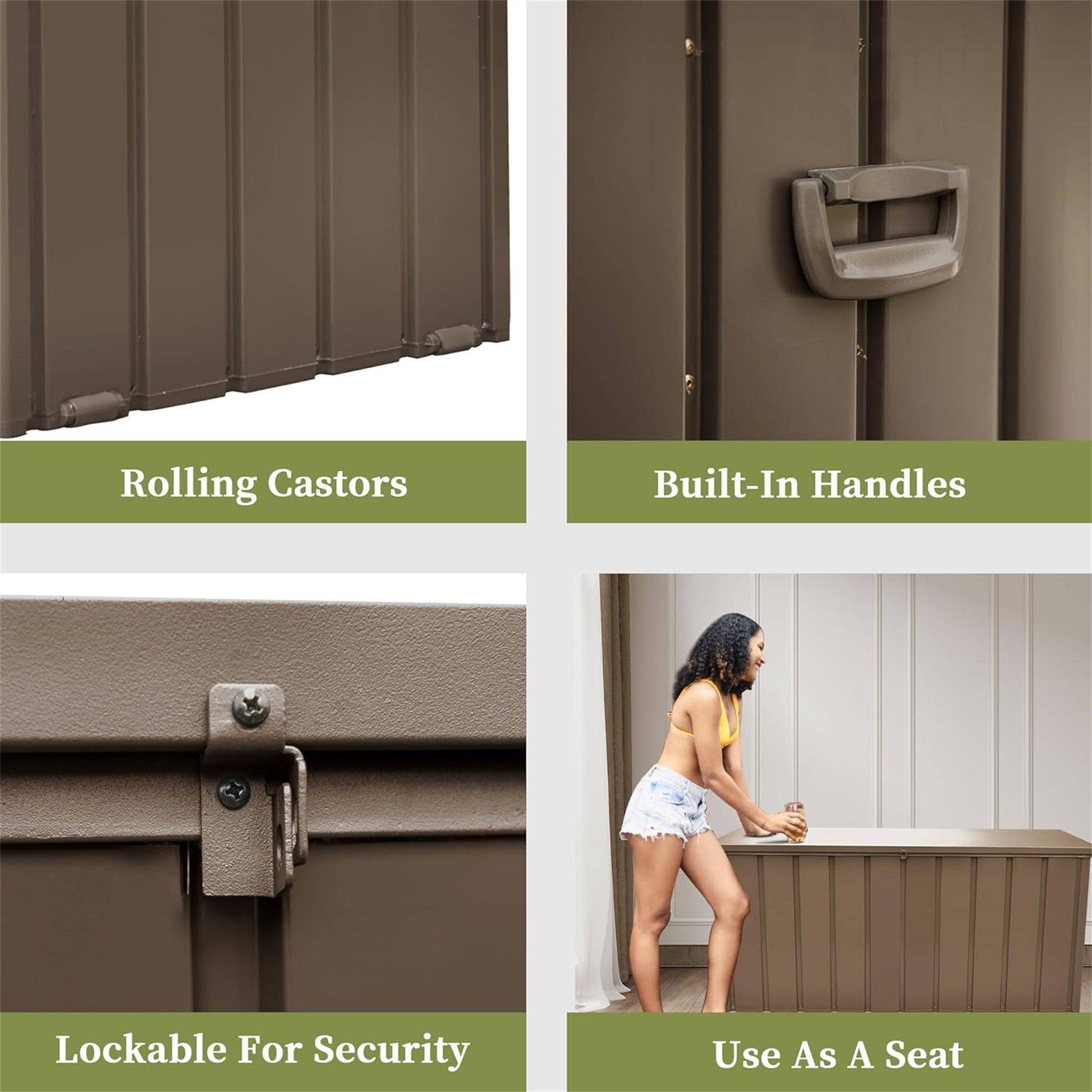 160 Gallon Outdoor Storage Deck Box Waterproof, Large Patio Storage Bin For Outside Cushions, Throw Pillows, Garden Tools, Lockable Dark Brown Dark Brown Steel