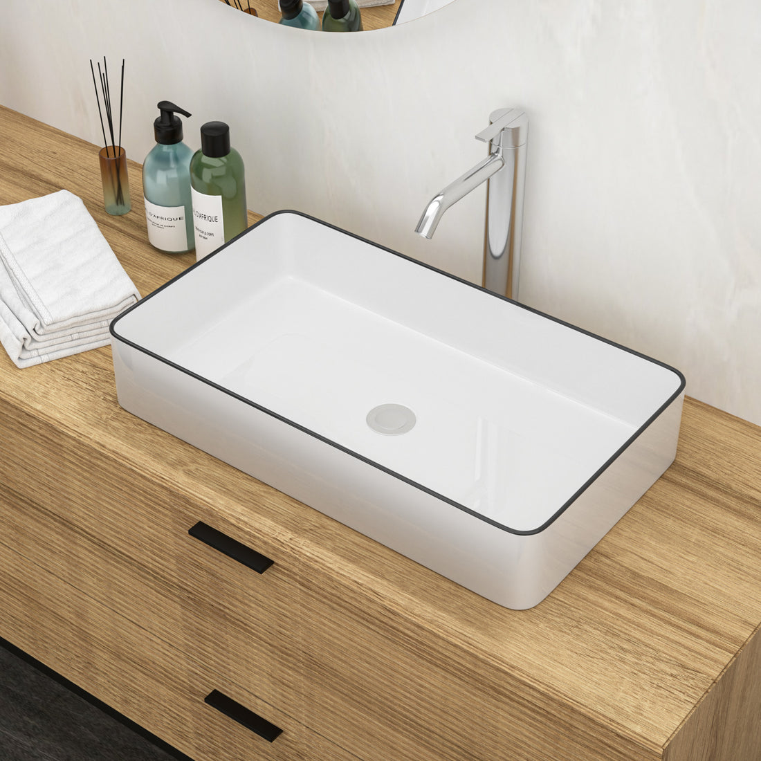 24X14 Inch White Ceramic Rectangular Vessel Bathroom Sink White Ceramic