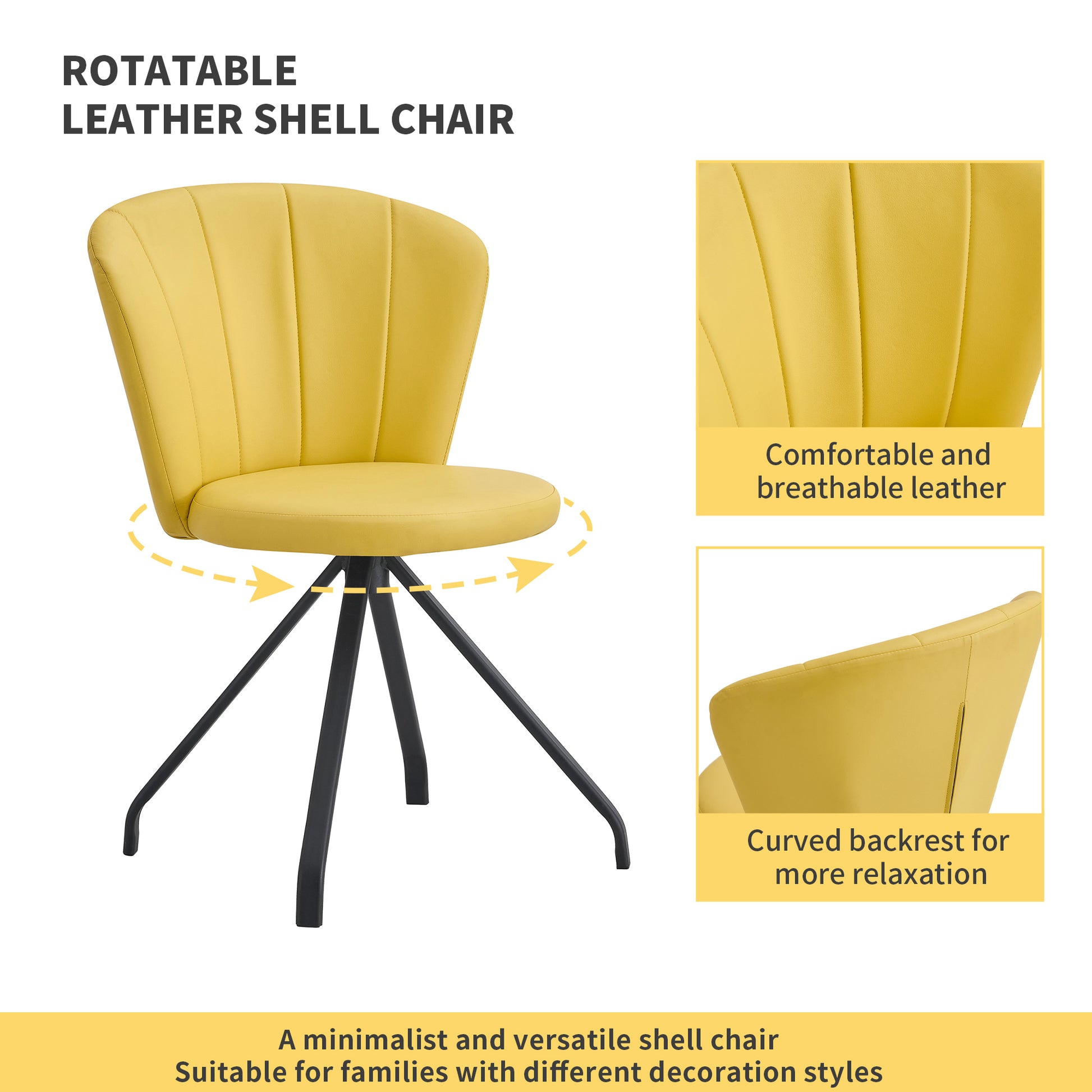 Light Yellow 360 Swivel Makeup Home Office Chair, Pu Vanity Chair, Nail Chair For Women, Queen Fancy Chair For Girls,Upholstered Chair With Black Metal Legs For Dining Room Bedroom And Living Room Metal Stripe Light Yellow Dining Room Sponge Dry Clean