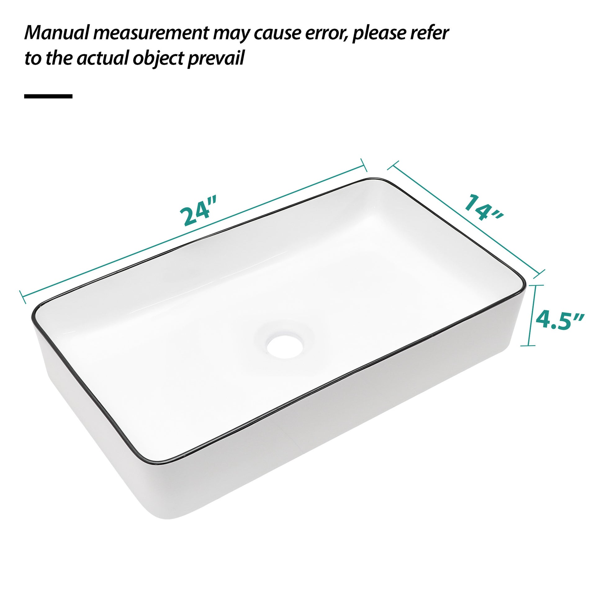 24X14 Inch White Ceramic Rectangular Vessel Bathroom Sink White Ceramic