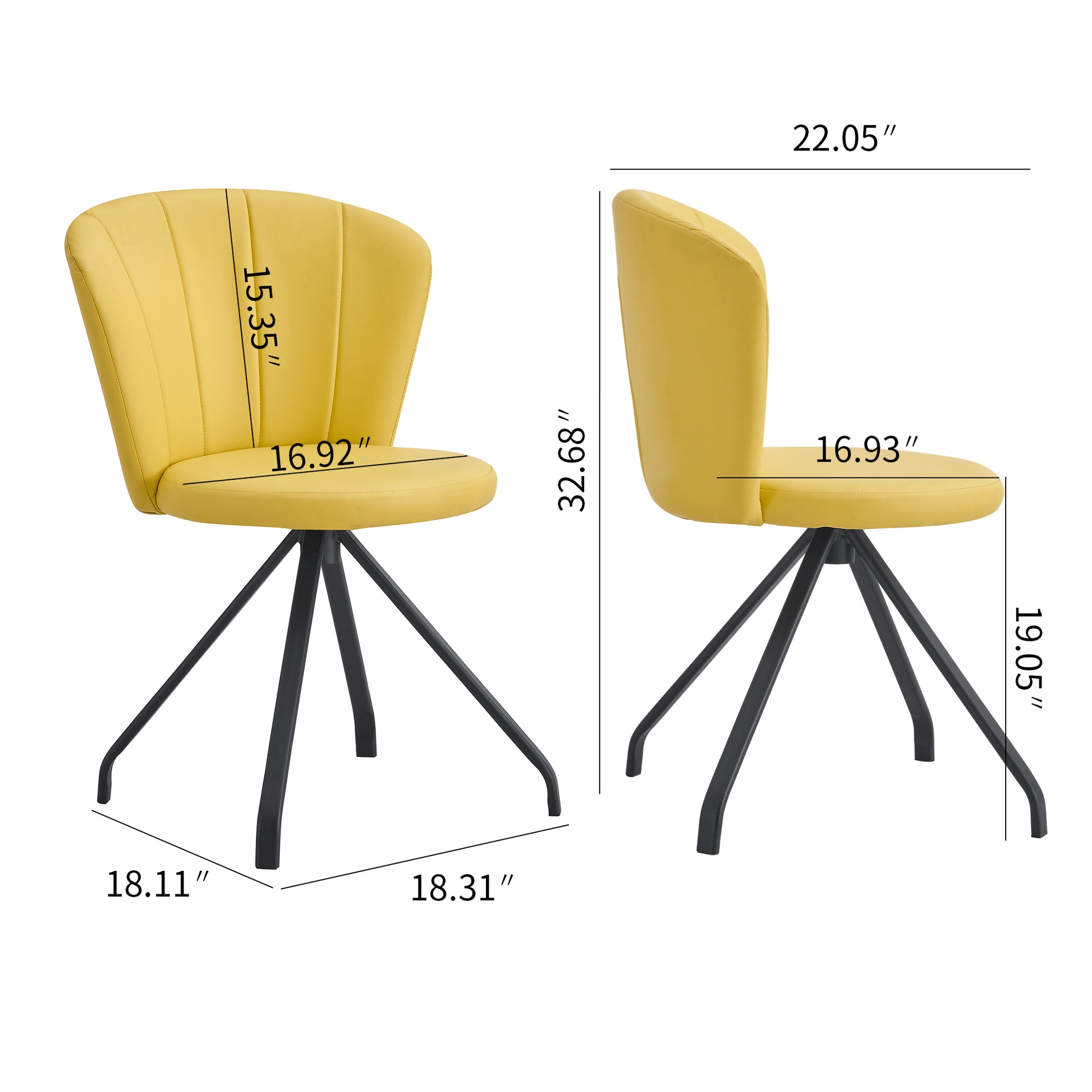 Light Yellow 360 Swivel Makeup Home Office Chair, Pu Vanity Chair, Nail Chair For Women, Queen Fancy Chair For Girls,Upholstered Chair With Black Metal Legs For Dining Room Bedroom And Living Room Metal Stripe Light Yellow Dining Room Sponge Dry Clean