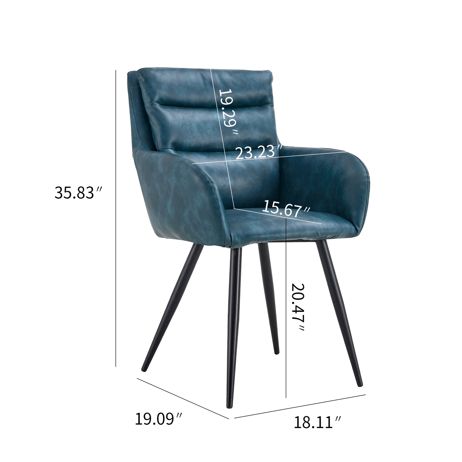 Blue Modern Pu Easy Cleaning Office Home Chairs Set Of 2 Armrest & Backrest Comfortable Chairs Upholstered Chair With Black Metal Legs For Office Dining Room Kitchen Bedroom And Living Room Blue Dining Room Sponge Rectangular Casual,Modern Arm Chair Arm