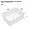 16X12 Inch White Ceramic Rectangular Vessel Bathroom Sink White Ceramic