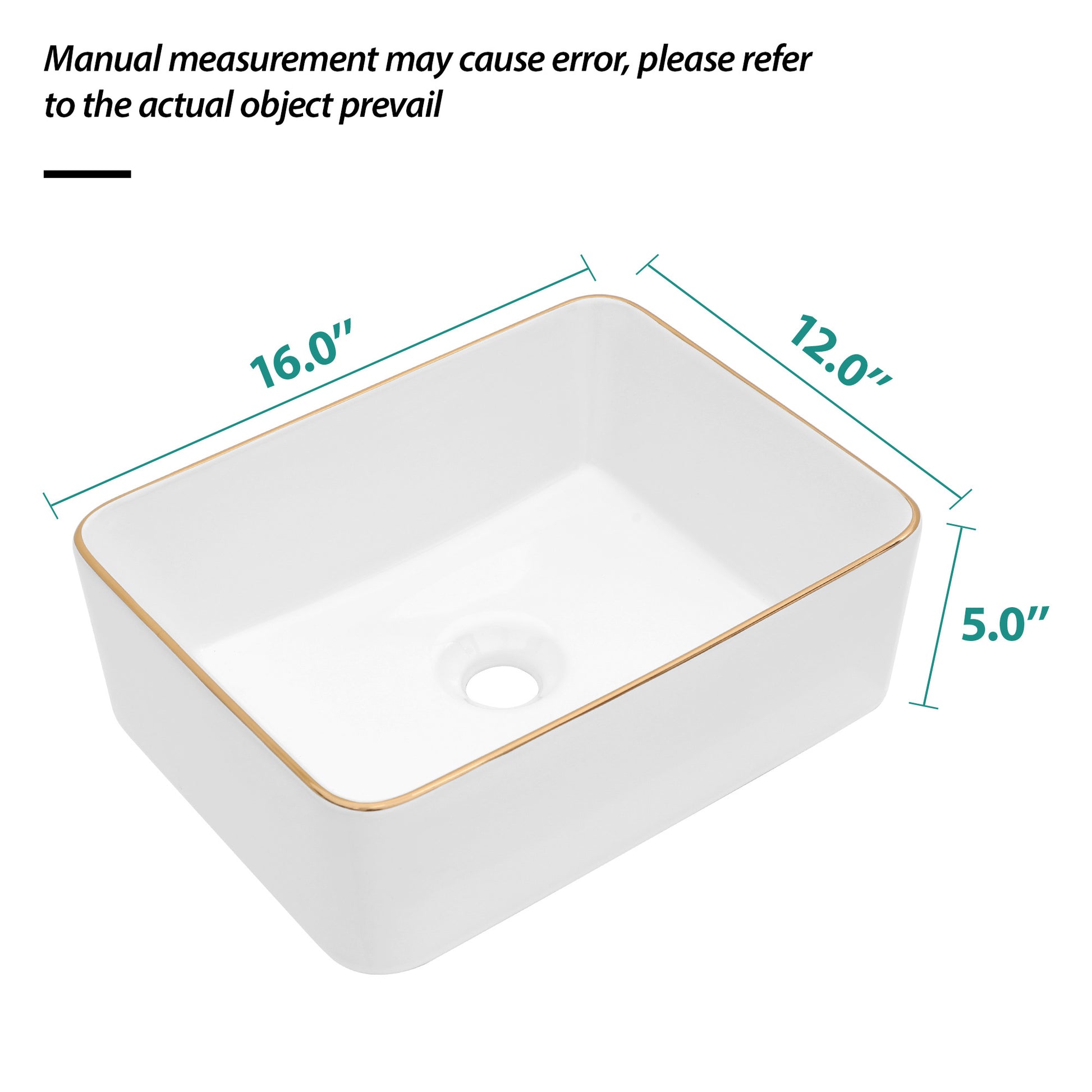 16X12 Inch White Ceramic Rectangular Vessel Bathroom Sink White Ceramic