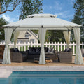 13X10 Outdoor Patio Gazebo Canopy Tent With Ventilated Double Roof And Mosquito Net Detachable Mesh Screen On All Sides ,Suitable For Lawn, Garden, Backyard And Deck,Coffee Top Beige Metal