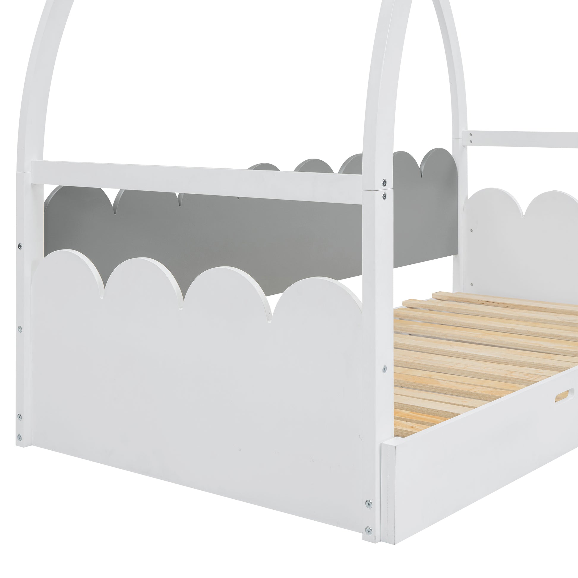 Twin Size Stretchable Vaulted Roof Bed, Children'S Bed Pine Wood Frame, White Gray Box Spring Not Required Twin White Gray Wood Daybeds Pine