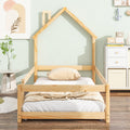 Twin Size Wood Bed With House Shaped Headboard Floor Bed With Fences,Natural Twin Natural Wood Bedroom American Design Pine Pine