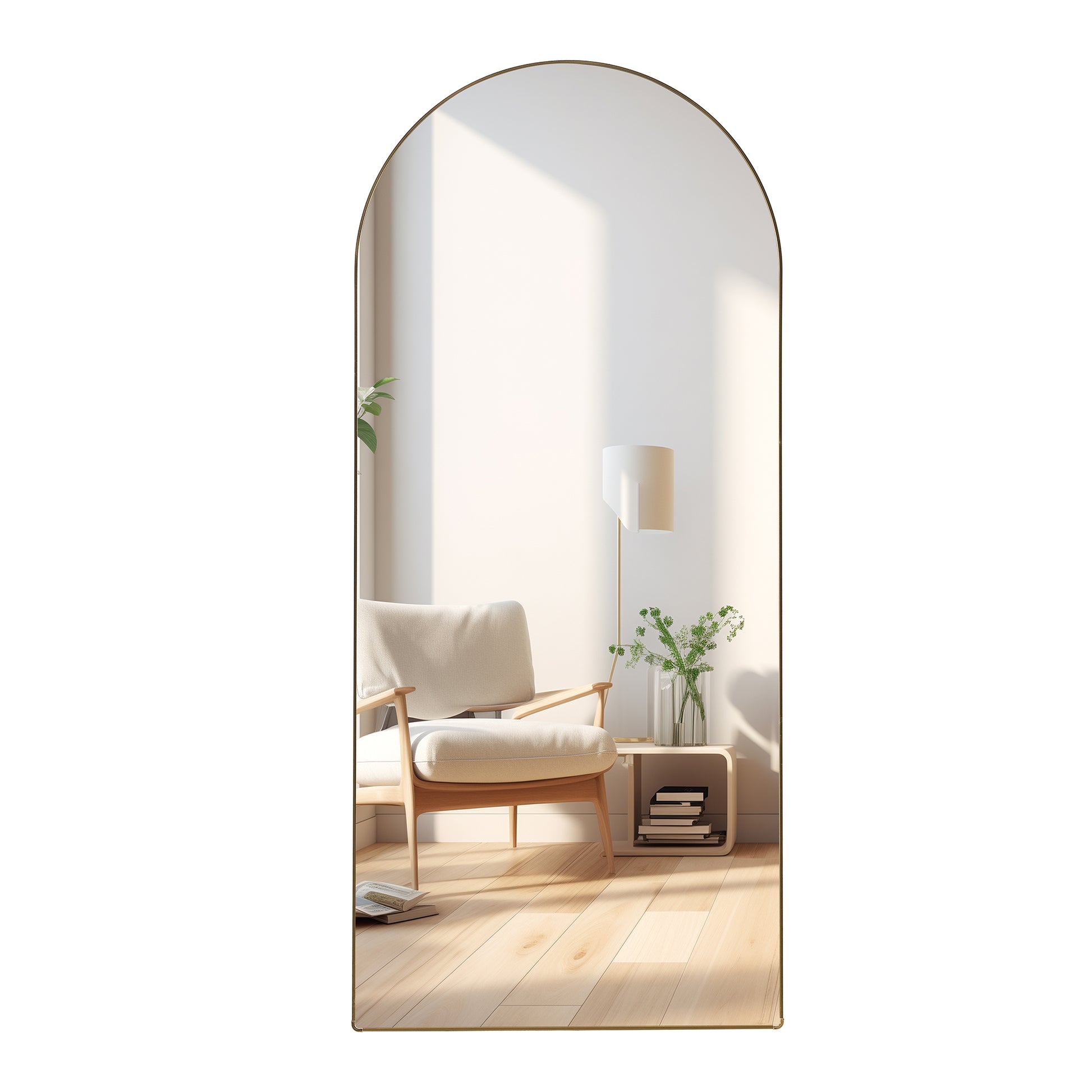 The 4Th Generation Floor Standing Full Length Rearview Mirror. Metal Framed Arched Wall Mirror, Bathroom Makeup Mirror, Floor Standing Mirror With Bracket. 71 "* 31" Am Transparent Glass