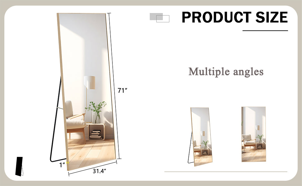 Fourth Generation Solid Wood Frame Long Mirror, Dressing Mirror, Bedroom Foyer, Decorative Mirror, Clothing Store, Floor To Ceiling Mirror, Wall Mounted. 71 "* 31.4" Transparent Glass