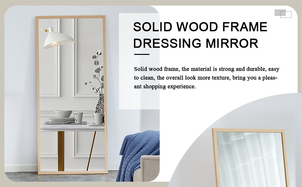 Fourth Generation Solid Wood Frame Full Length Mirror, Dressing Mirror, Bedroom Porch, Decorative Mirror, Clothing Store, Floor Standing Large Mirror, Wall Mounted. 71 "* 31.5" Transparent Glass