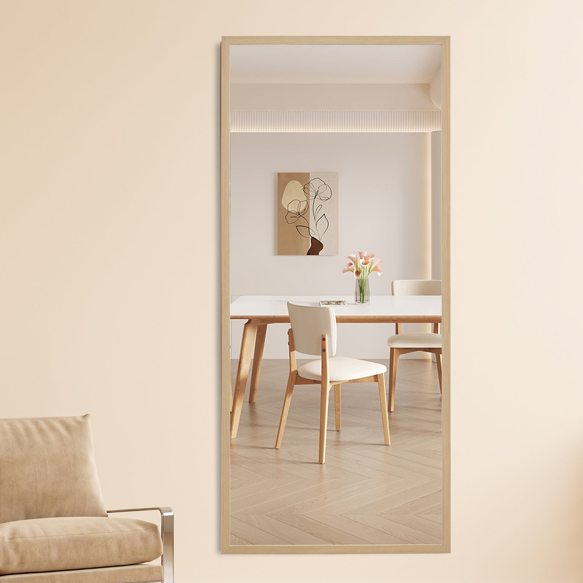 Fourth Generation Solid Wood Frame Full Length Mirror, Dressing Mirror, Bedroom Porch, Decorative Mirror, Clothing Store, Floor Standing Large Mirror, Wall Mounted. 71 "* 31.5" Transparent Glass