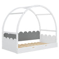 Twin Size Stretchable Vaulted Roof Bed, Children'S Bed Pine Wood Frame, White Gray Box Spring Not Required Twin White Gray Wood Daybeds Pine