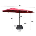 15X9Ft Large Double Sided Rectangular Outdoor Twin Patio Market Umbrella With Light And Base Red Red Metal