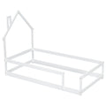Twin Size Wood Bed With House Shaped Headboard Floor Bed With Fences,White Twin White Wood Bedroom American Design Pine Pine