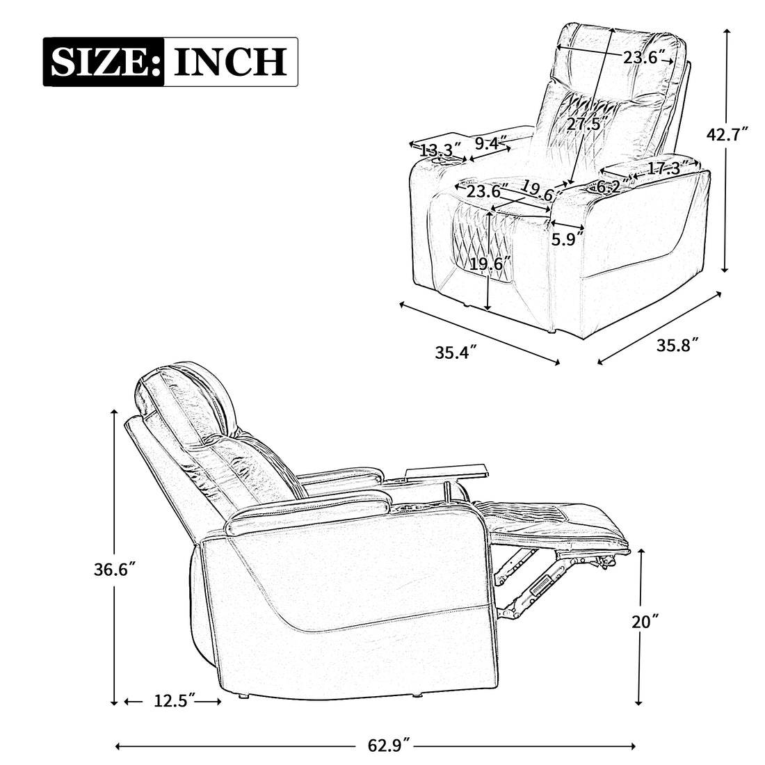 Power Motion Recliner With Usb Charging Port And Hidden Arm Storage 2 Convenient Cup Holders Design And 360 Swivel Tray Table,Brown Old Sku: Sg000630Aad Brown Foam Pu