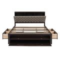 Wood Queen Size Platform Bed With Storage Headboard, Shoe Rack And 4 Drawers,Espresso Box Spring Not Required Queen Espresso Wood Bedroom Bed Frame Solid Wood Mdf