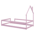 Twin Size Wood Bed With House Shaped Headboard Floor Bed With Fences,Pink Twin Pink Wood Bedroom American Design Pine Pine