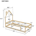 Twin Size Wood Bed With House Shaped Headboard Floor Bed With Fences,Natural Twin Natural Wood Bedroom American Design Pine Pine