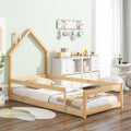 Twin Size Wood Bed With House Shaped Headboard Floor Bed With Fences,Natural Twin Natural Wood Bedroom American Design Pine Pine