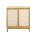 Buffet Cabinet With Storage,Storage Cabinet With Natural Rattan Decorated Doors,Rattan Cabinet With Adjustable Shelf,Sideboard For Living Room,Kitchen,Hallway,2 Doors, Storage, Natural Natural Rubber Wood
