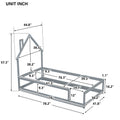 Twin Size Wood Bed With House Shaped Headboard Floor Bed With Fences,Grey Twin Grey Wood Bedroom American Design Pine Pine