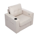 Modern Swivel Accent Sofa Chair, Ergonomic Casual 90 Degree Swivel Single Sofa Seat With Drink Holder Living Room Chair ,Soft Egyptian Velvet Sofa Chair White Brown Wood Primary Living Space Delicate Duty Pine 1 Seat White Linen Soft Cushion Back Art