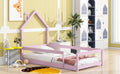 Twin Size Wood Bed With House Shaped Headboard Floor Bed With Fences,Pink Twin Pink Wood Bedroom American Design Pine Pine