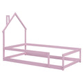 Twin Size Wood Bed With House Shaped Headboard Floor Bed With Fences,Pink Twin Pink Wood Bedroom American Design Pine Pine