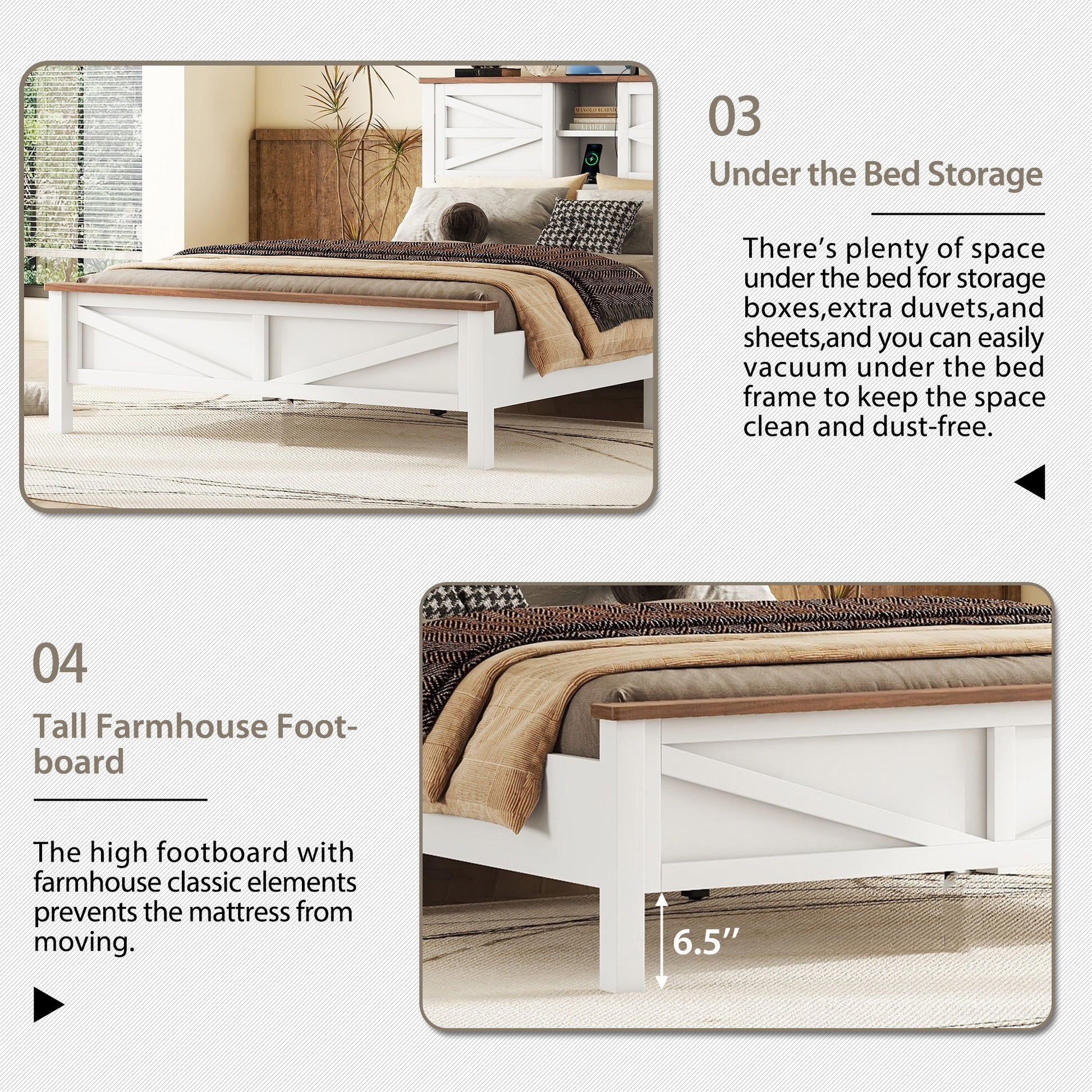 3 Pieces Bedroom Sets Queen Size Farmhouse Platform Bed With Double Sliding Door Storage Headboard, Storage Nightstand And Dresser, White Brown Queen White 3 Piece Set Particle Board