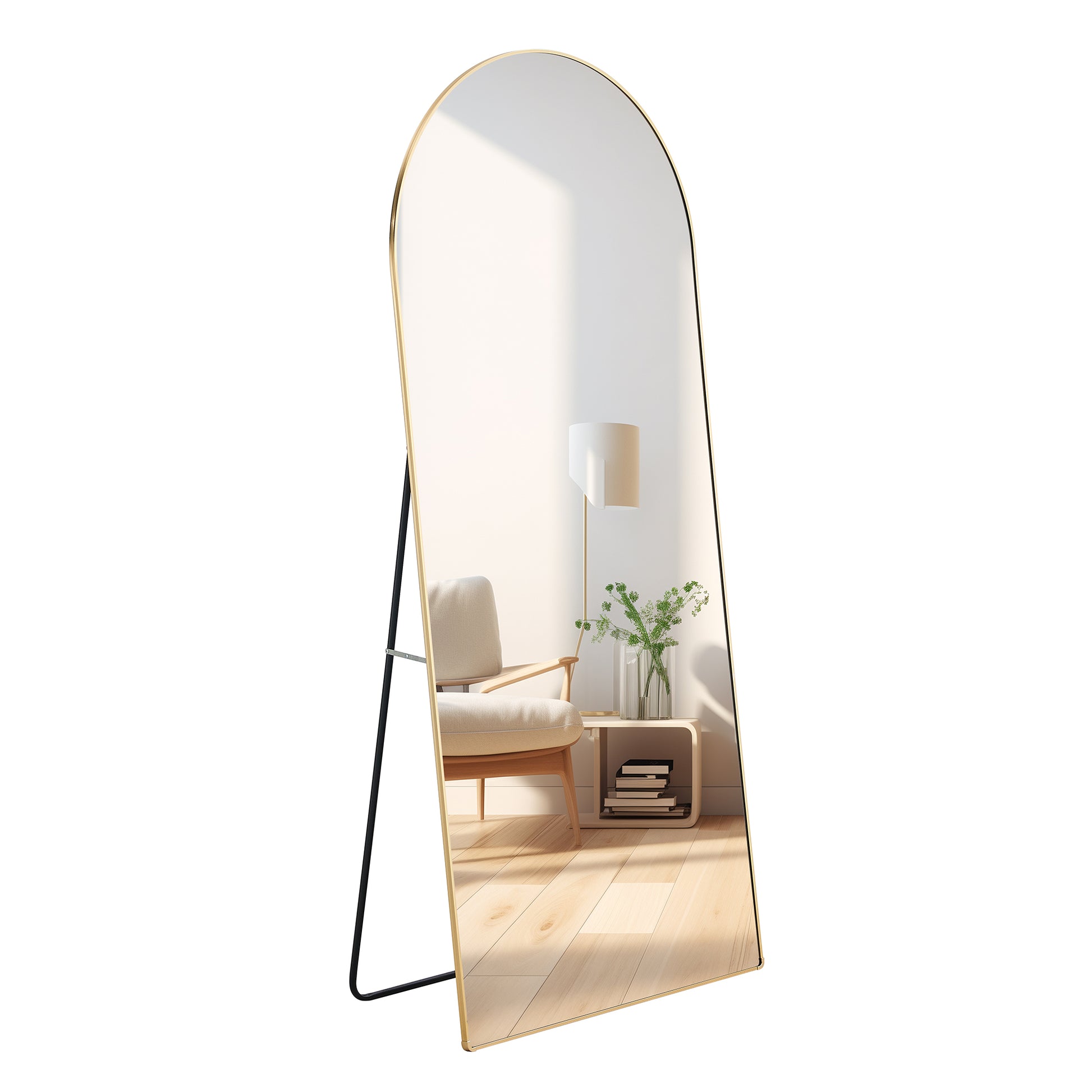 The 4Th Generation Floor Standing Full Length Rearview Mirror. Metal Framed Arched Wall Mirror, Bathroom Makeup Mirror, Floor Standing Mirror With Bracket. 71 "* 31" Am Transparent Glass