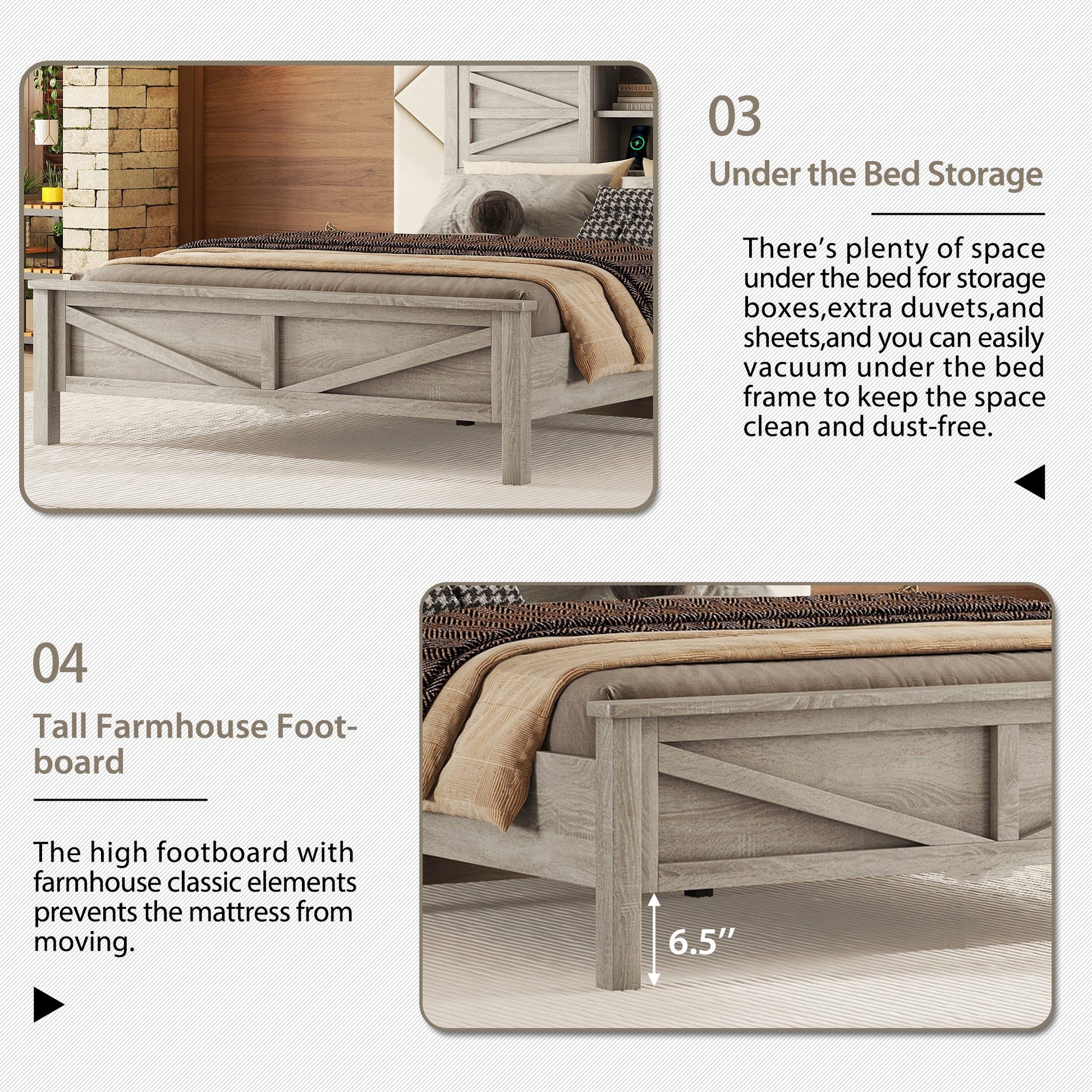 Farmhouse Platform Bed With Double Sliding Barn Door, Full Size Rustic Wood Bed Withcharging Station, Wood Slats Support, Antique Gray Antique Gray Particle Board